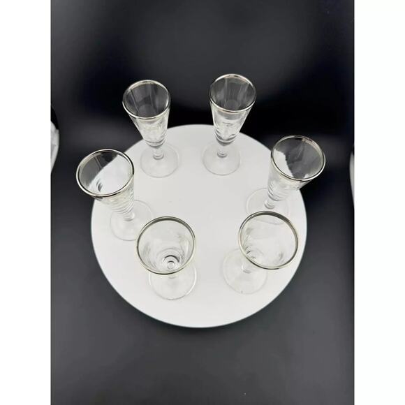 Mid Century Silver-Rimmed Shot/Liquor Glasses - Set of 6 - Picture 2 of 3